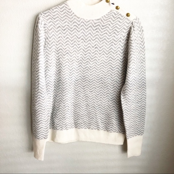 J. CREW mock neck button herringbone alpaca blend sweater S - Picture 2 of 11